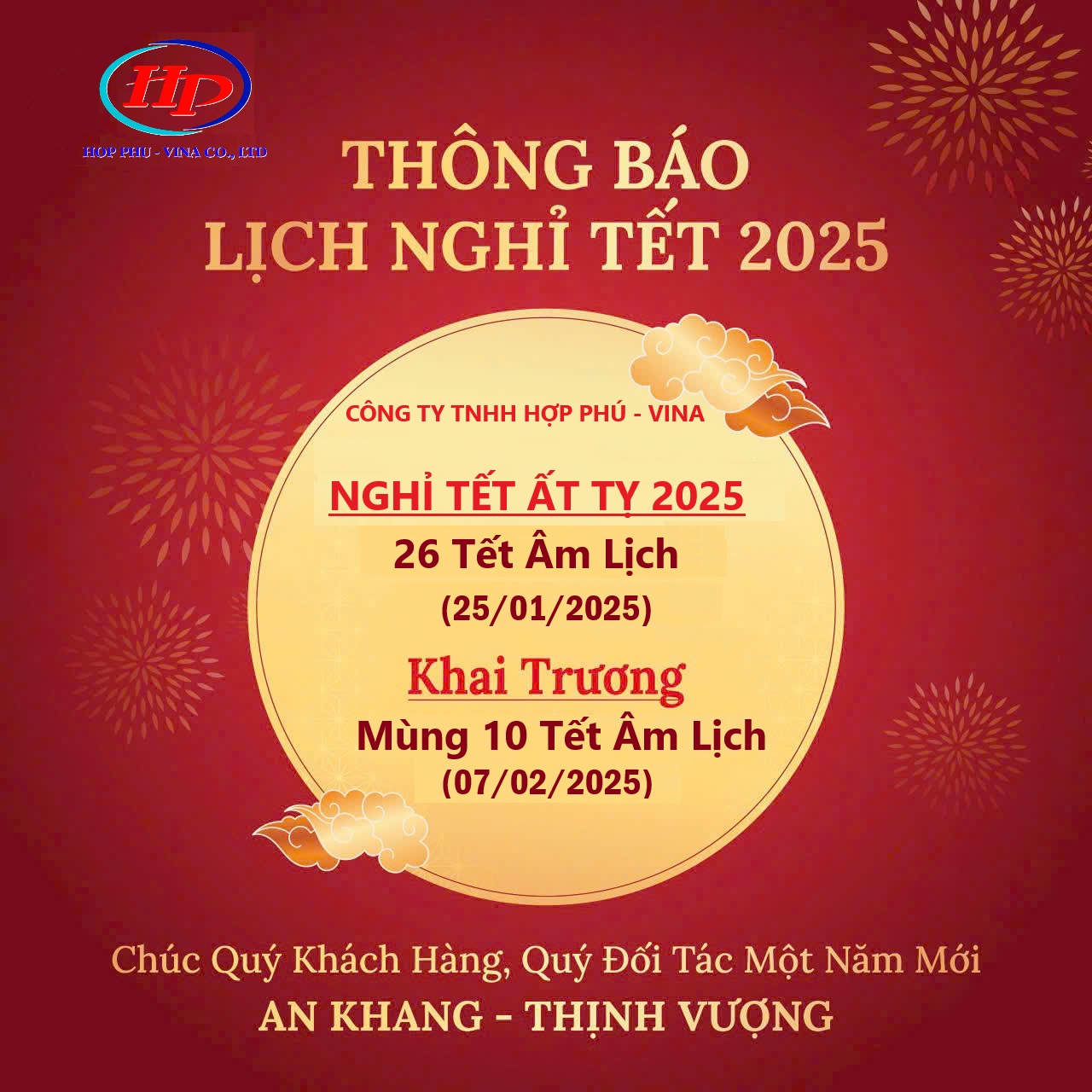 Thông báo lịch nghỉ Tết Nguyên Đán Ất Tỵ - 2025