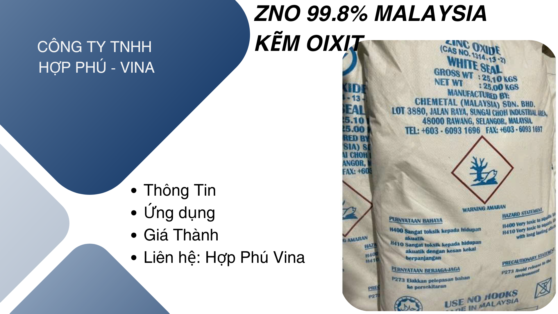 Hóa chất Ôxit Kẽm - ZNO (Mã Lai)